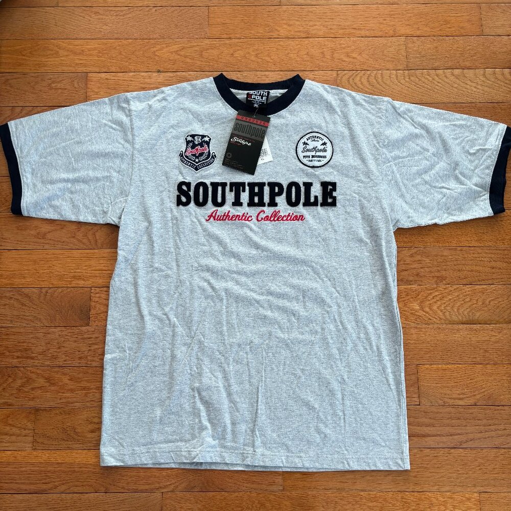 NWT Southpole Authentic Collection T-Shirt Mens XL Embroidered Patches Gray